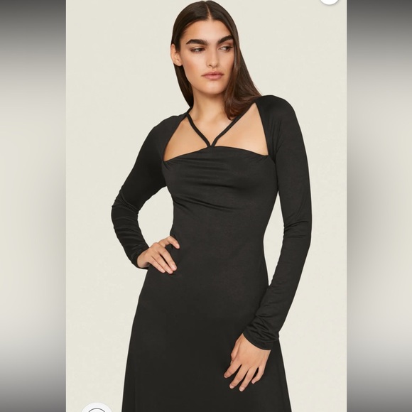 NWT RACHEL Rachel Roy Black Long Sleeve Palmer Strappy-Neck Dress - Picture 3 of 10